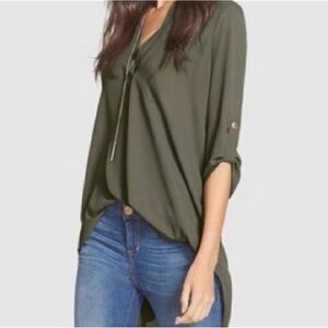 NEW LUSH Tunic Top Olive Green Size XSMALL Roll Tab Sleeve